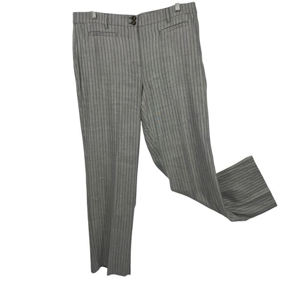J Jill Linen Stretch Pants Size 12 Flat Zip up Light Blue Stripe straight Leg - Picture 1 of 10